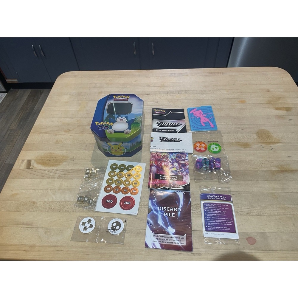 Pokemon Go TCG Empty Tin Snorlax 2022 V Battle Manual Trading Rules Tokens Etc++